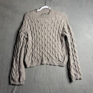 Anthropologie Cropped Cable Knit Sweater Women's XS Gray Pullover